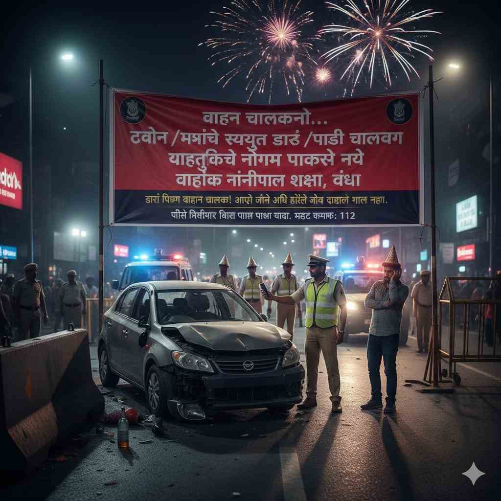 नवीन वर्षाच्या स्वागतासाठी मद्यपान करून वाहन चालवू नका; वाहतूक नियम पाळण्याचे वाहतूक पोलिसांचे आवाहन