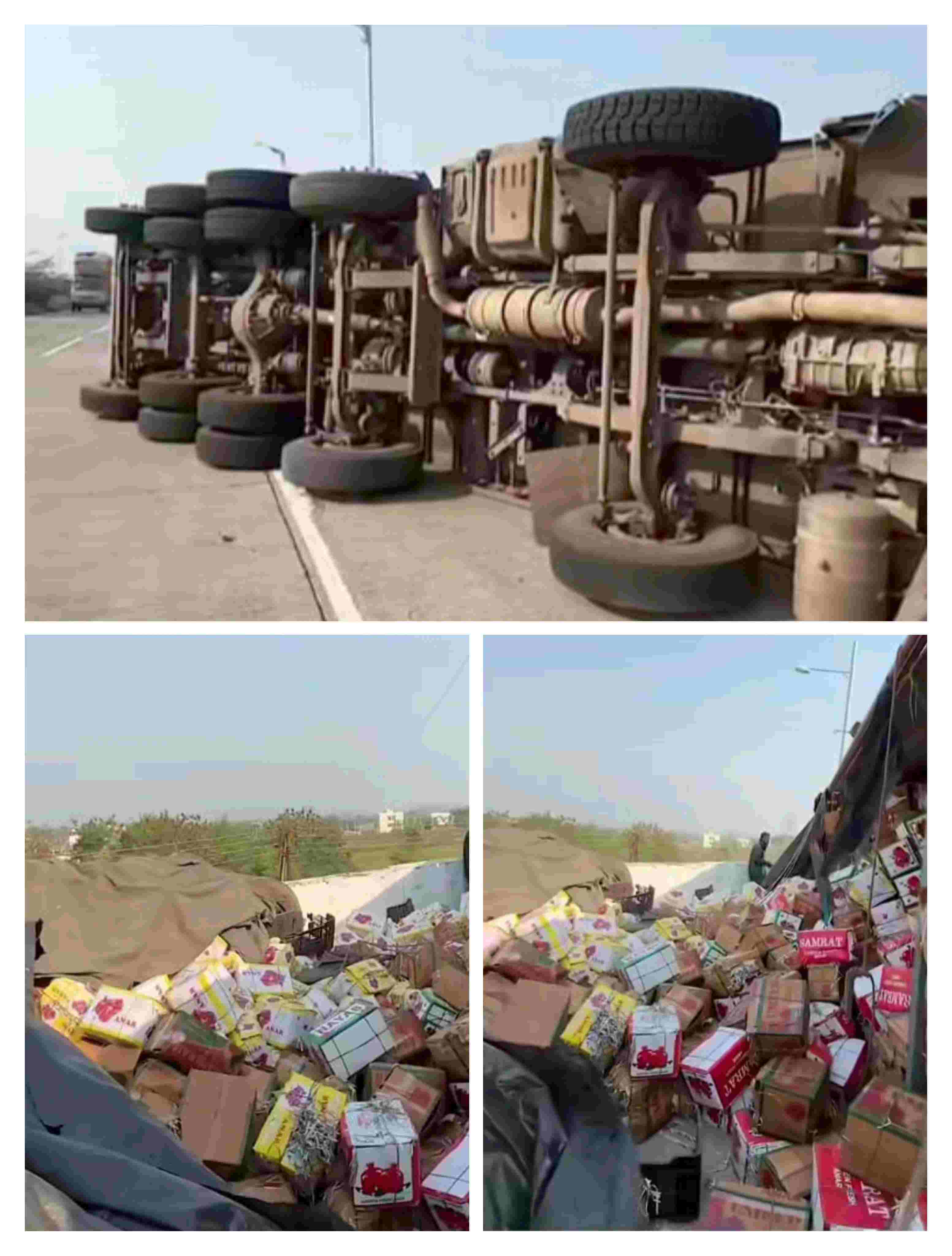 देवली में फलों से भरा ट्रक पलटा नागपुर–यवतमाळ महामार्ग पर हादसा