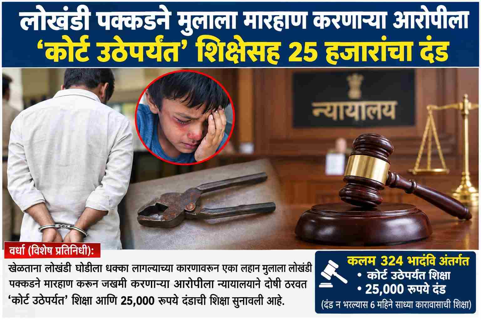 लोखंडी पक्कडीने मुलाला मारहाण करणाऱ्या आरोपीला ‘कोर्ट उठेपर्यंत’ शिक्षा; २५ हजारांचा दंड